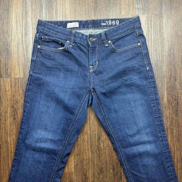 GAP 1969 Jeans Real Straight Stretch Dark Wash Thick Stitch Women’s Size 29p - Picture 3 of 11